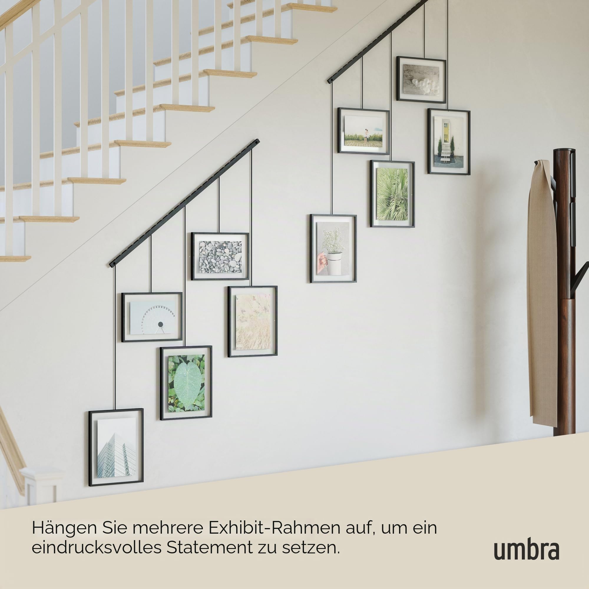 Umbra Exhibit Foto Collage Bilderrahmen – Flexibles Bilderrahmen-Set zur Horizontalen und Diagonalen Anbringung, für 5 Photos, Kunstdrucke, Bilder, 10 x 15 und 13 x 18 cm, Schwarz, 5 Rahmen
