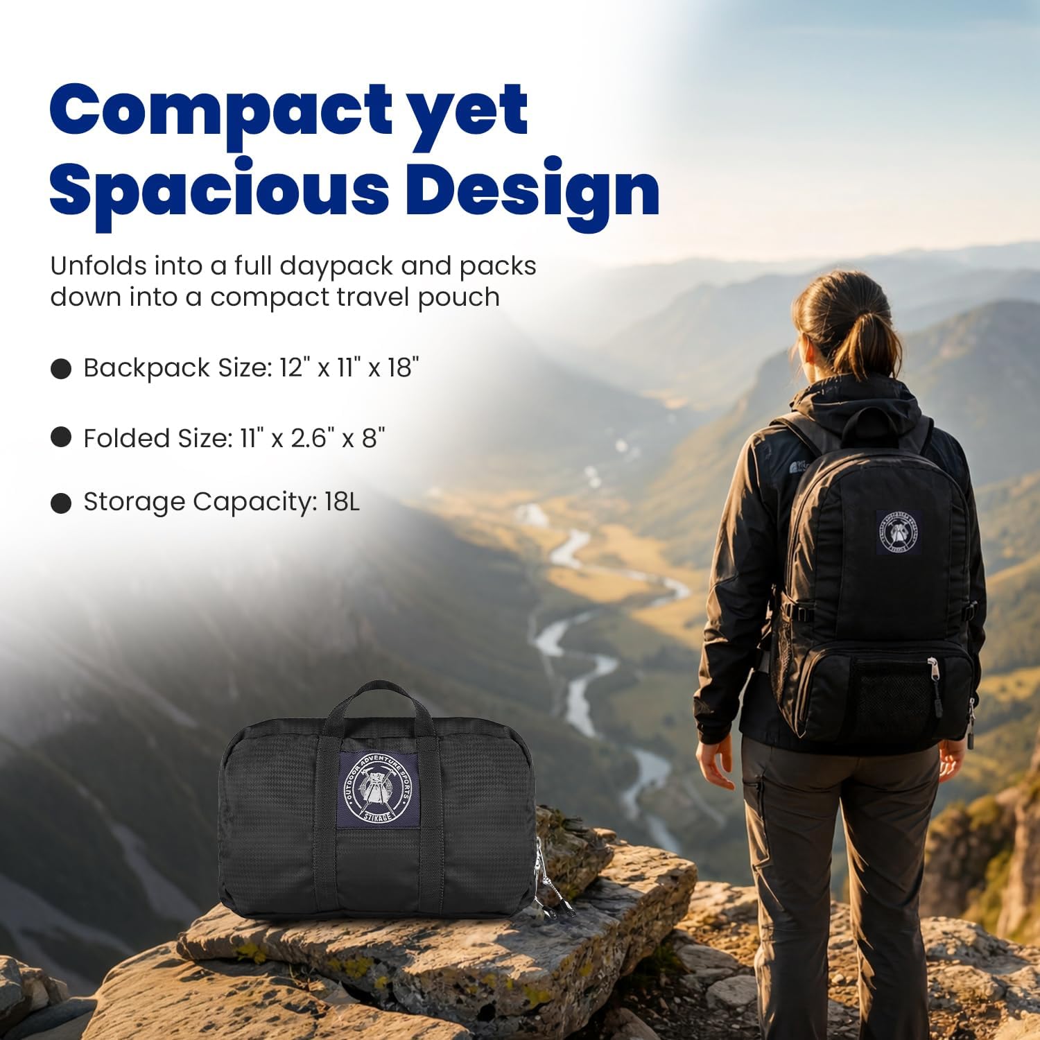 Walker Ultralight Packable Hiking Backpack – 0.9 lb Foldable Travel Daypack, Carry-On Compliant, Water-Resistant Hiking Backpack with Bottle Pockets