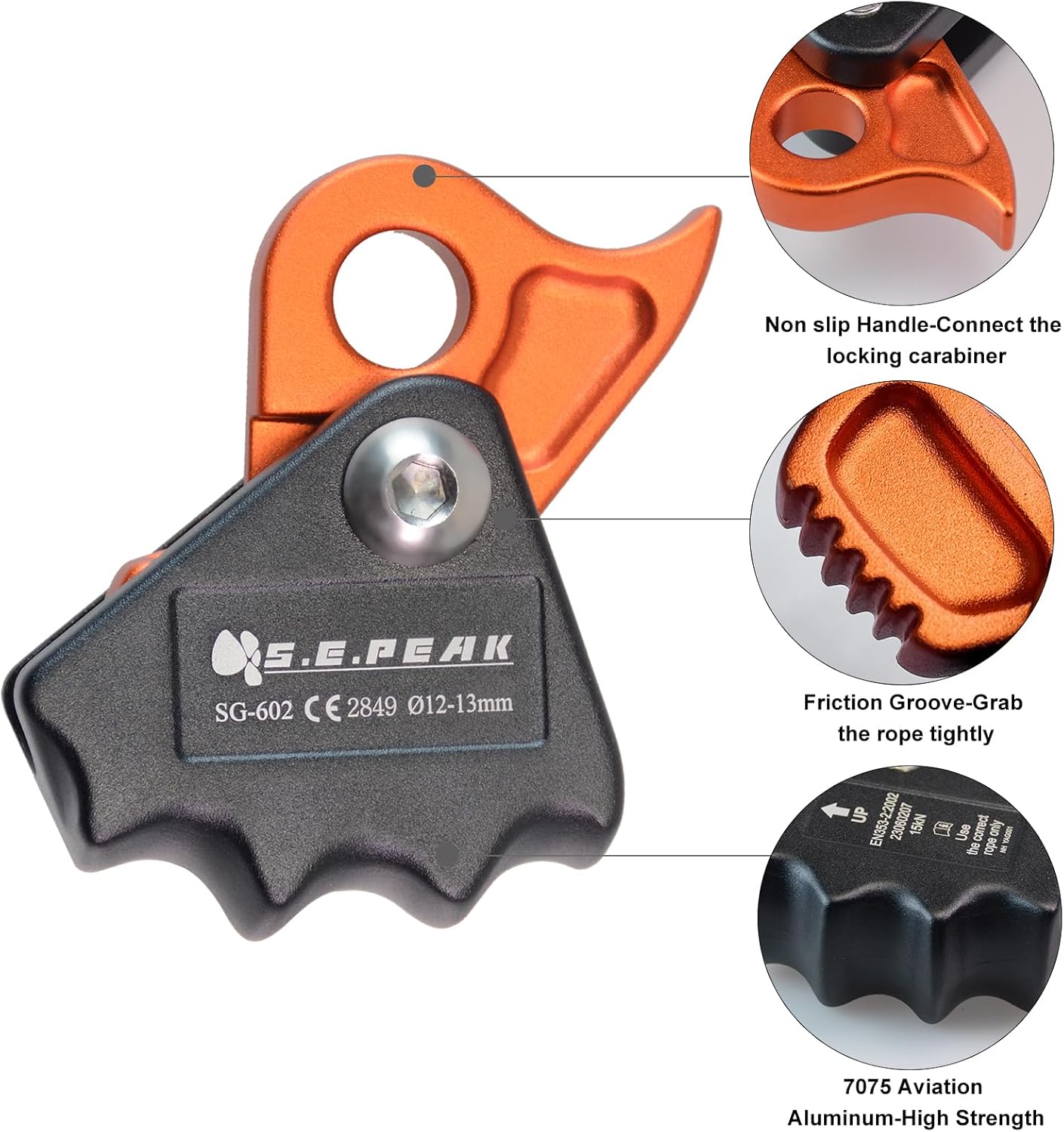 Detachable Climbing Ascender 15kN Rope Grab Ascender, Flip Line Adjuster, Fall Protection Belay Device for Rock Climbing,Tree Arborist/Fit for 11~13 MM Rope
