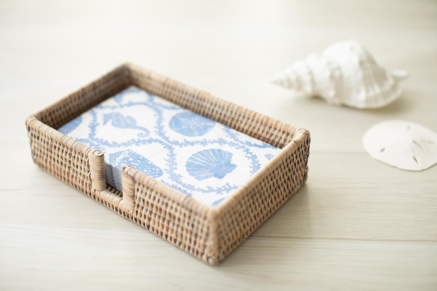 Caspari Rattan Guest Towel Napkin Holder in White Natural, 1 Each