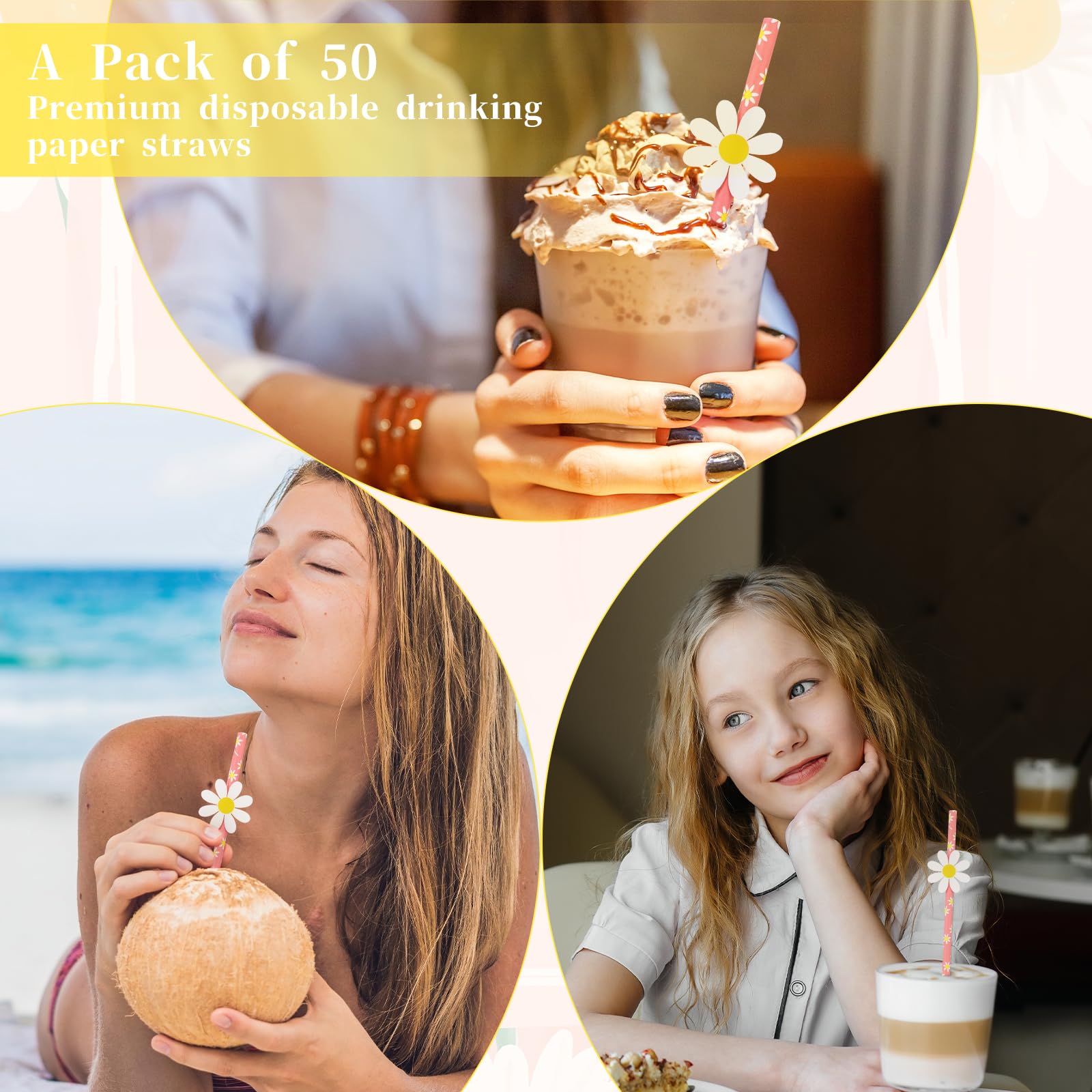 Molain 30 cannucce di carta, cannucce per feste di Natale, margherite di carta, cannucce per feste, decorazioni alla moda, per ragazze, compleanni, matrimoni, spose, doccia, cannucce per feste (rosa)