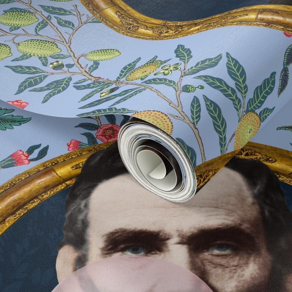Spoonflower Peel & Stick Wallpaper Swatch - Abraham Lincoln Bubblegum Floral Print Portrait Novelty Custom Removable Wallpaper