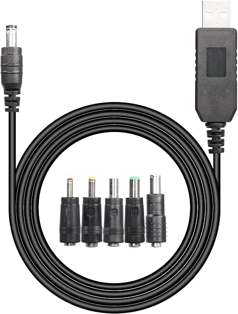 SinLoon USB to DC 5V to 12V Step up Cable 3FT DC 5521 Power Adapter Cable with 7.9X5.9mm, 3.5x1.35mm, 4.0x1.7mm, 5.5x2.5mm, 6.3x3.0mm Connectors