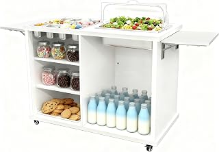 Foldable Charcuterie Grill Cart with Table and Stainless Steel Basin Mobile Kitchen Island Snack Cart for Small Businesses Outdoor BBQ Backyard Deck Parties, Handmade Wedding Pancake Carts