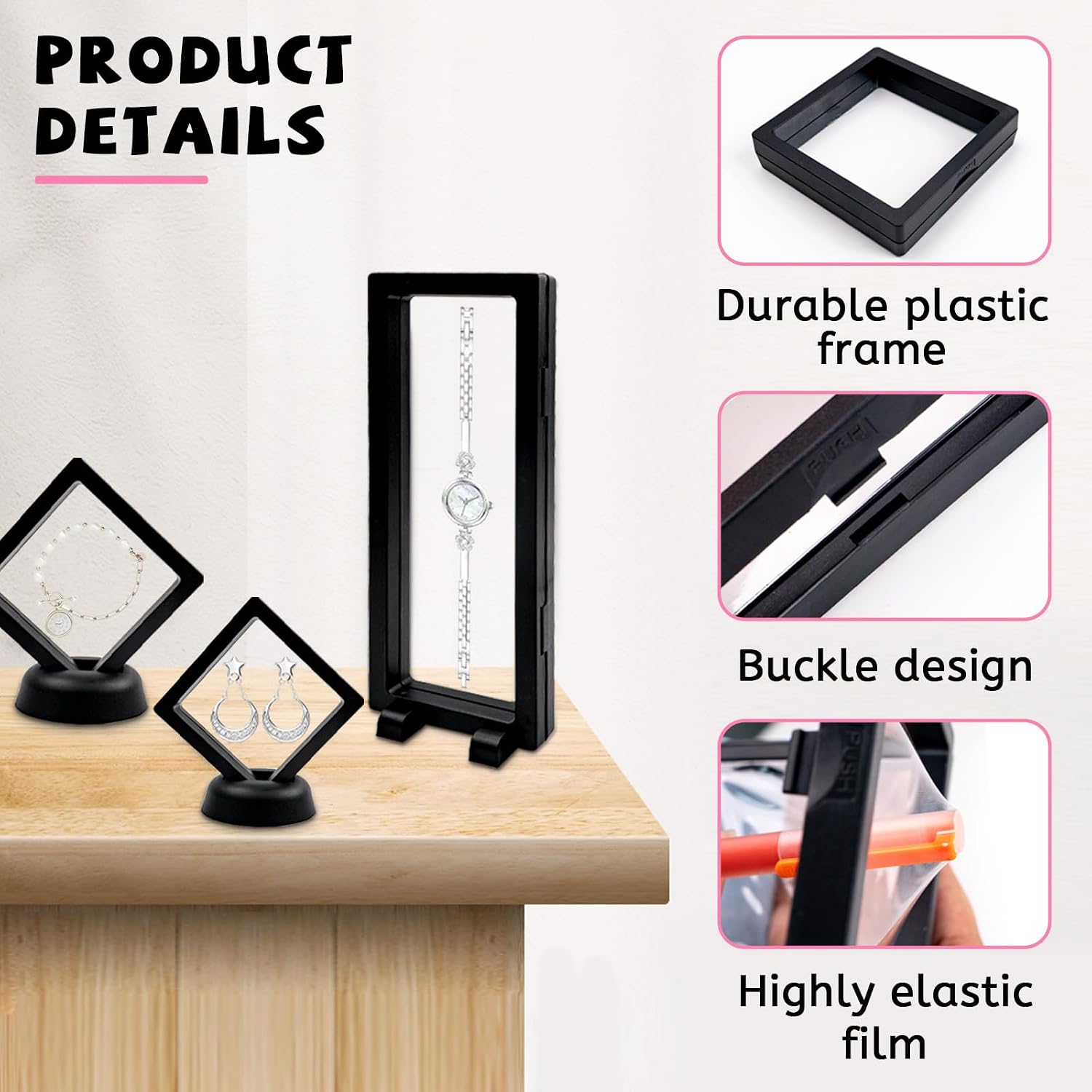 15 Pcs 3D Floating Display Case, Transparent Coin Display Frame Stand, PE Film Floating Frame Organizer, Jewelry Storage Box Small Shadow Box for Bracelet, Collectible, Stamp, Medal (15)