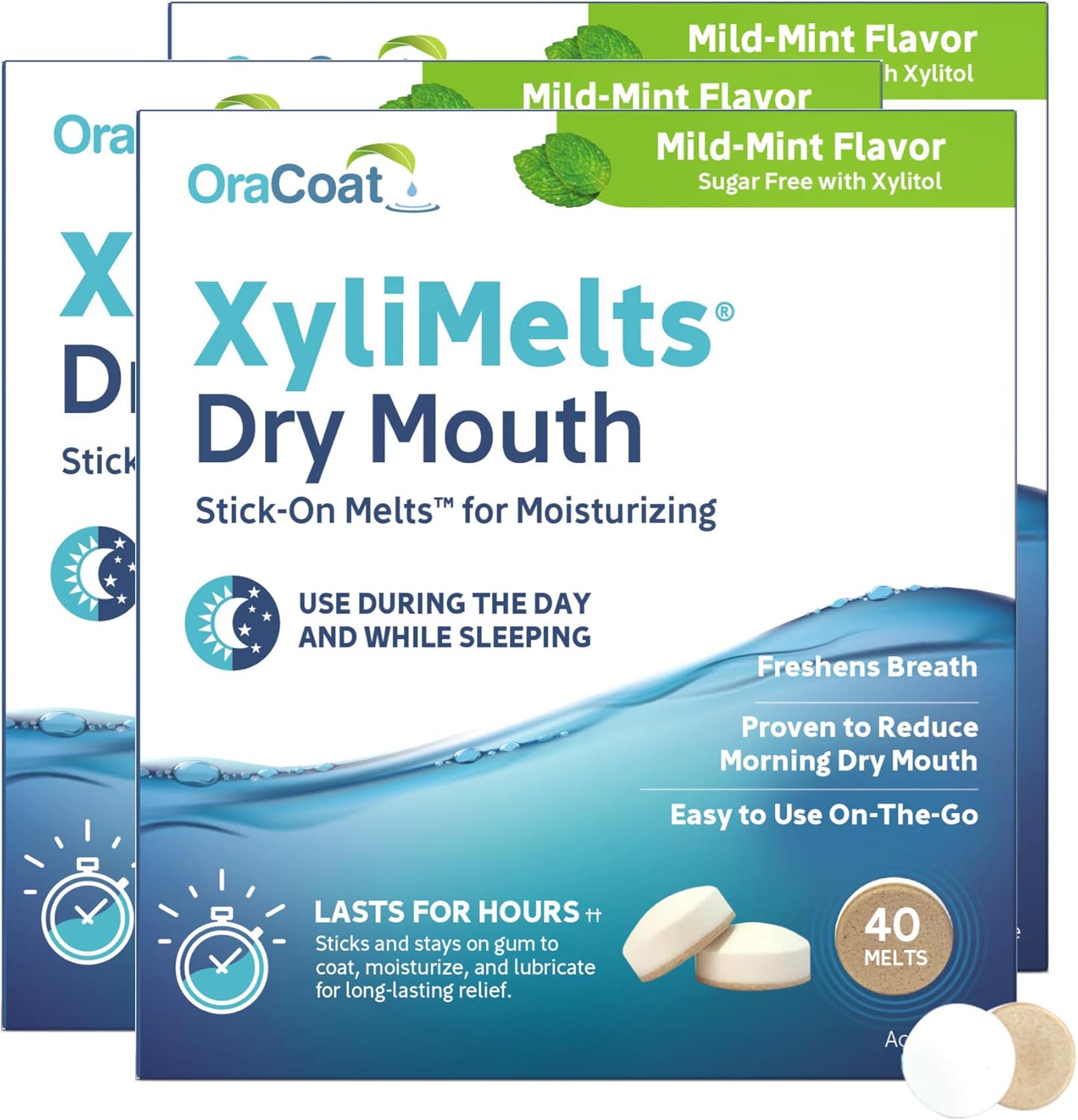 Oracoat Xylimelts for Dry Mouth Relief, Mild Mint (Pack of 3), 40 Count : Health & Household