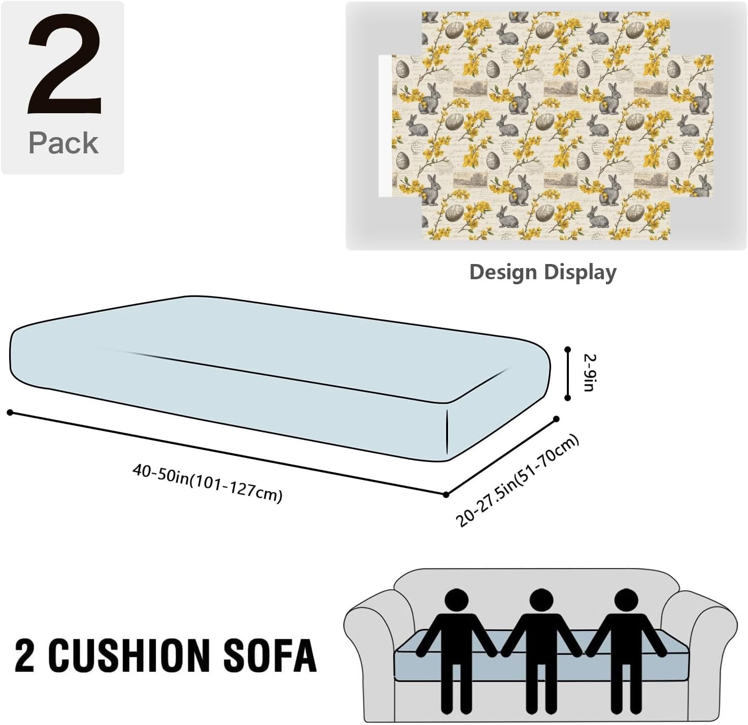 Vintage Easter Sketch Loveseat Covers Couch Covers for 2 Cushion Couch, 2-Piece Stretch Sofa Slipcovers Anti-Slip Washable Furniture Protectors for Dogs Pets