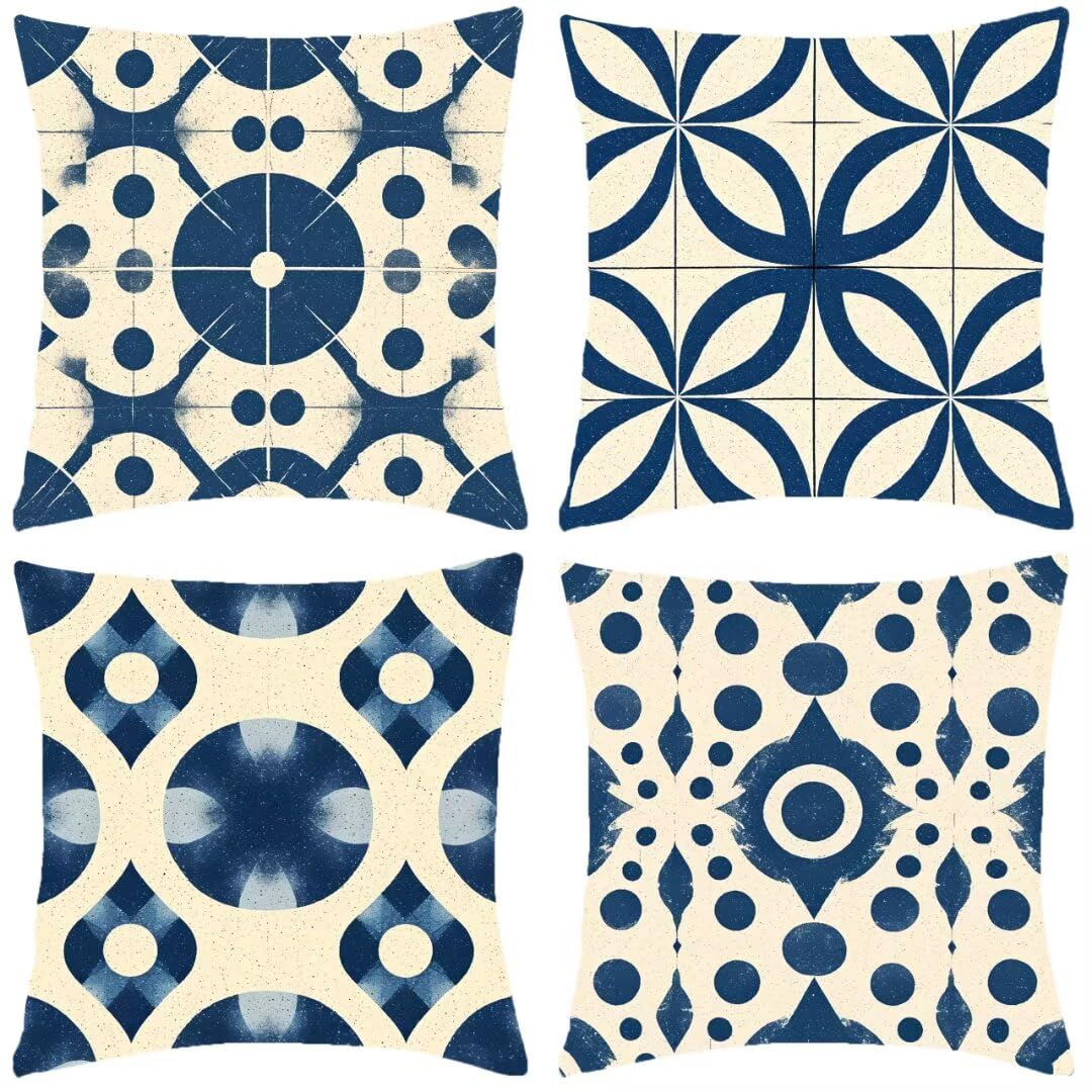 Fundas Cojines 50x50cm Juego de 4 Fundas de CojíN de Lino Symmetry Funda Cojines de Sofá, Fundas de Cojines Funda de Almohada Cuadrado Decorativa Cojín de Sofá para SofáS, Camas, Sillas, Jardín, Coch