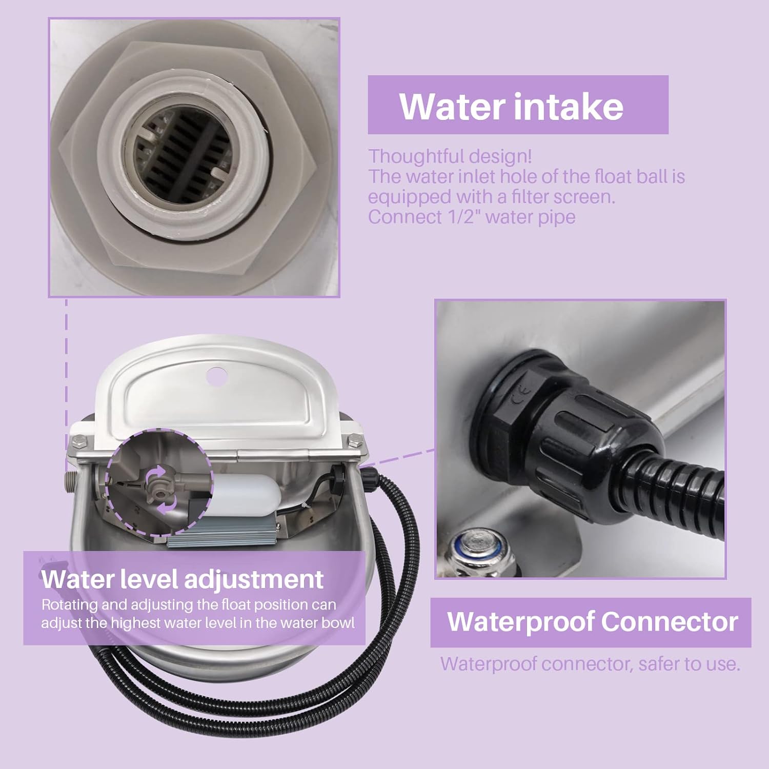 PAULOZYN Heated Automatic Livestock Waterer Dog Water Bowl Pet Dispenser Outdoor Winter Stainless Steel Thermal-Bowl for Animals Horse Cattle Cow Goat Sheep Pig, with Float Ball Valves : Pet Supplies