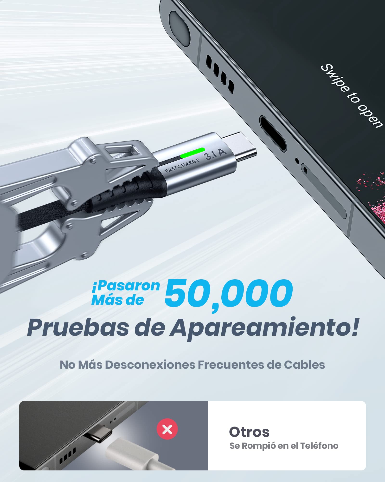 INIU Cable USB A USB C, [2m] QC 3,0 y 3,1A Cable USB C Carga Rapida, Aleación Trenzado de Nylon Cable USB Tipo C Cargador Compatible con iPhone 17 16 Pro Max Samsung S25 24 Huawei Xiaomi Pixel ECC.