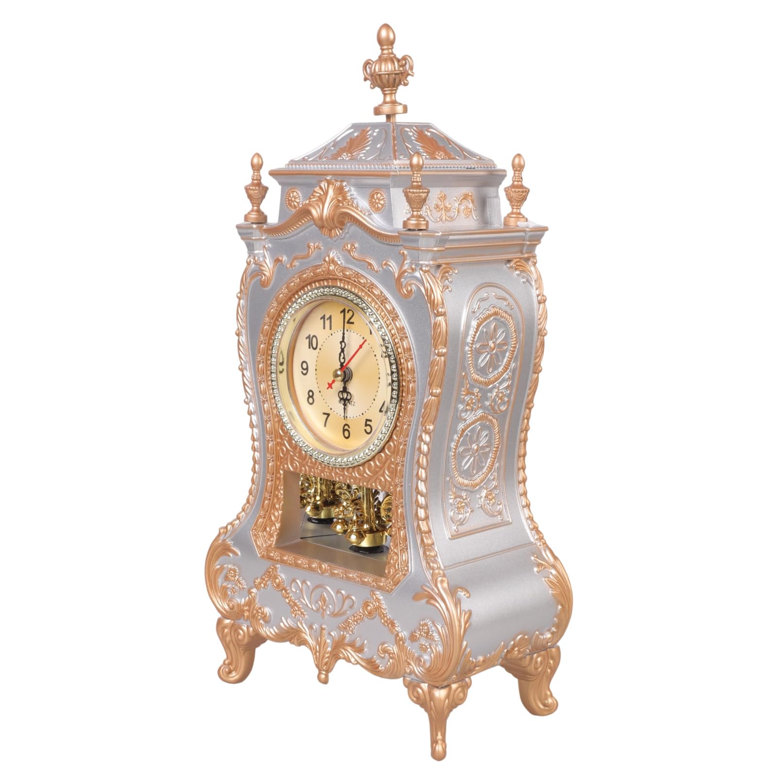 Beimus Carvings Antique Design Table Clock 12 Musical Alarms Mantels Clock with Chimes and Pendulums for Accurate Timekeeping Hourly Music Chiming Desk