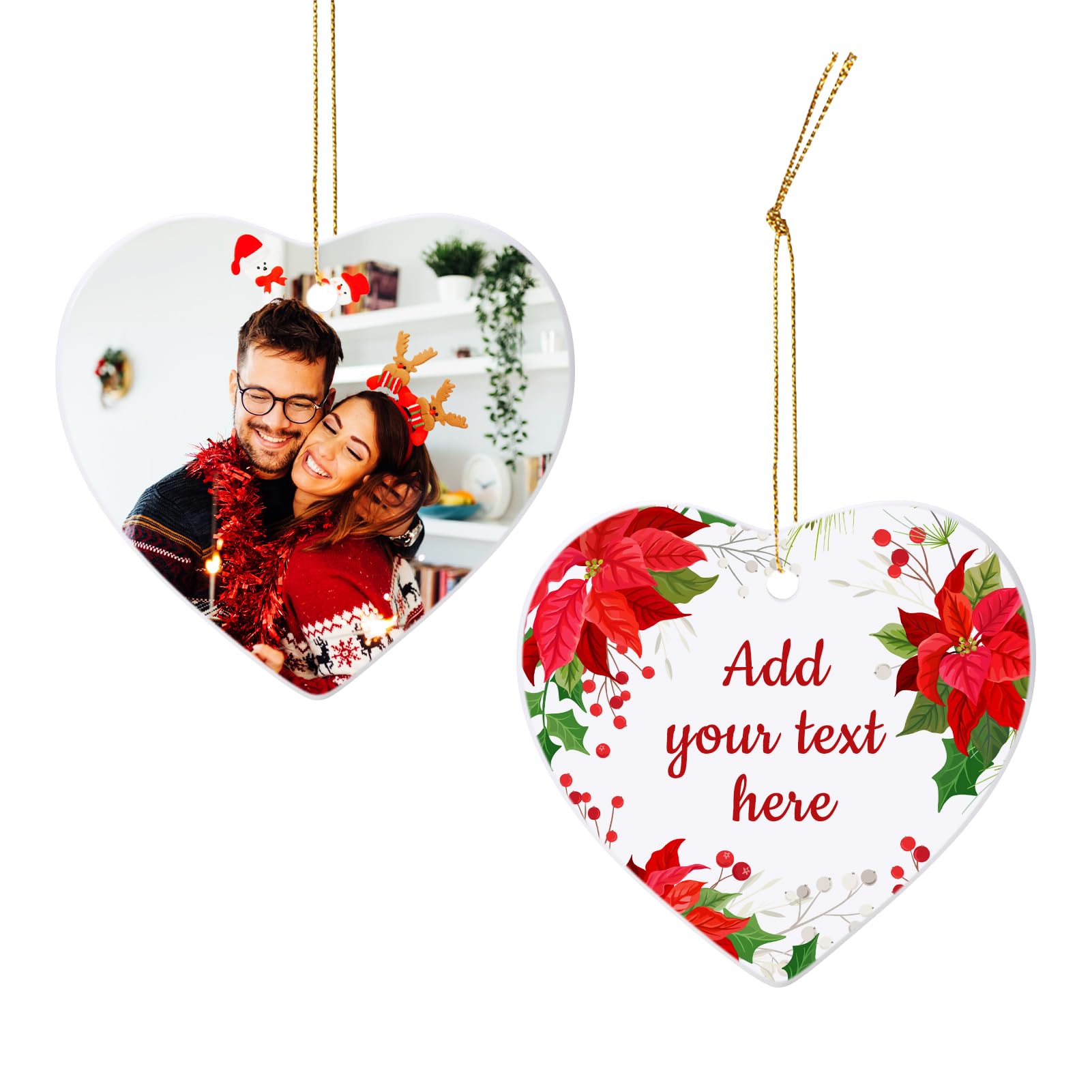 Adorno de Navidad personalizado con foto, añade texto de imagen y diseño de impresión de 2 caras, recuerdo personalizado de cerámica, boda, graduación, adorno de Navidad familiar