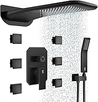Vista 9 de Sistema de ducha en cascada de 4 funciones con chorros corporales, sistema de ducha de lluvia de cuerpo completo SR SUN RISE con grifo de ducha