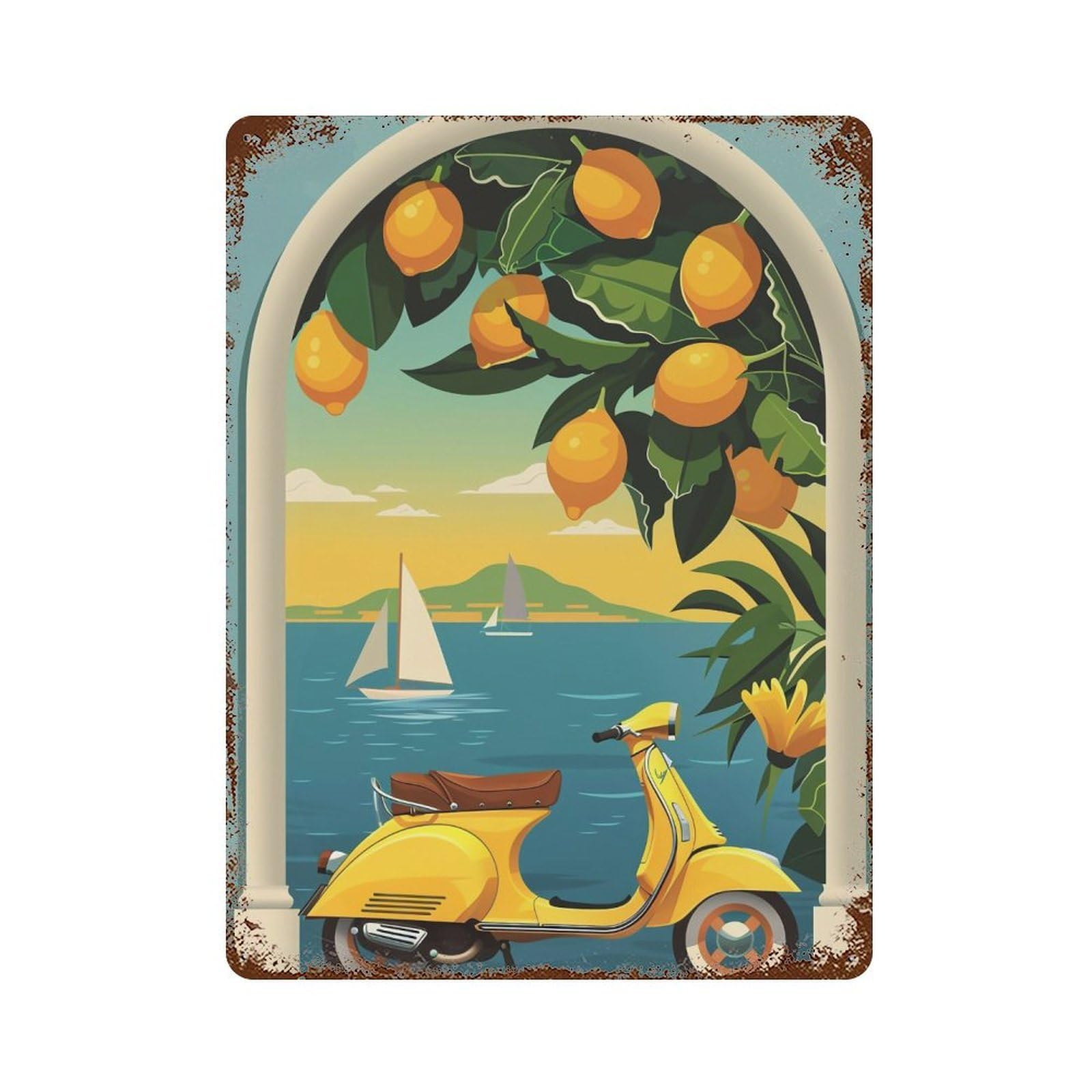 HDURYEYRYY Lemon Coast Vespa Escape 02 Wall Retro Iron Vintage Art Metal Tin Sign Poster Modern Home Cofffee Club Art Bar Shop Decor 40x30cm