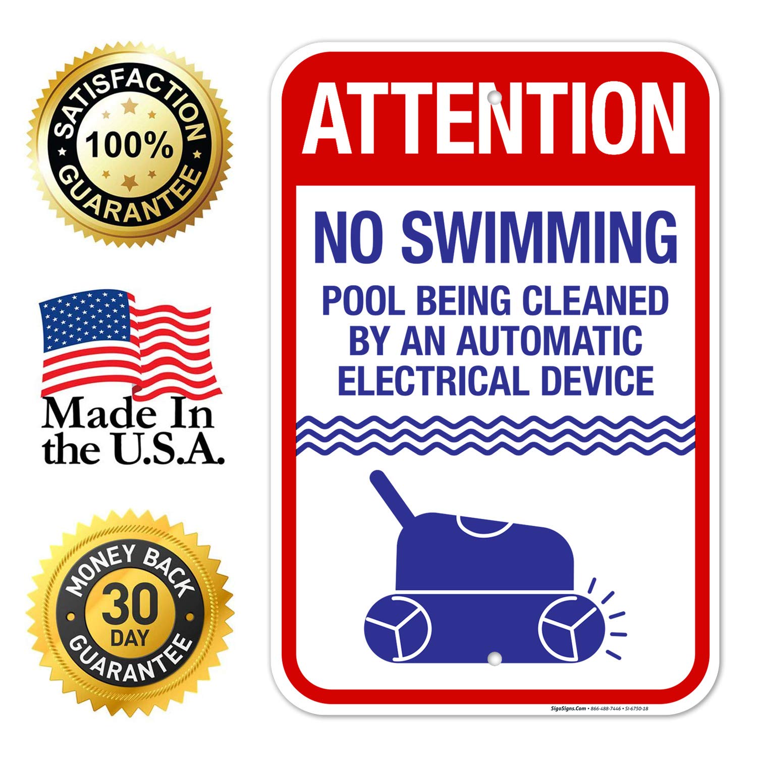 Attention Pool Being Cleaned by an Automatic Electrical Device Sign, Pool Sign, 12x18 Inches, 55 mil Thick HDPS (high Density polystyrene), Made in USA