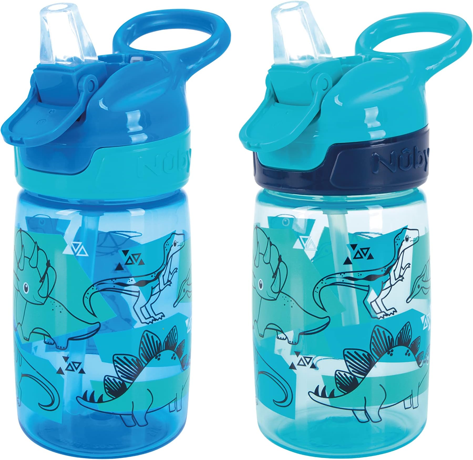 Nuby Incredible Gulp Water Bottle - No Spill Active Toddler Sippy Cup 360ml / 12oz Carry Handle Dishwasher and Microwave Safe Suitable Beaker for 18 Months Plus (Dinosaurs, Pack of 2), 048526890453