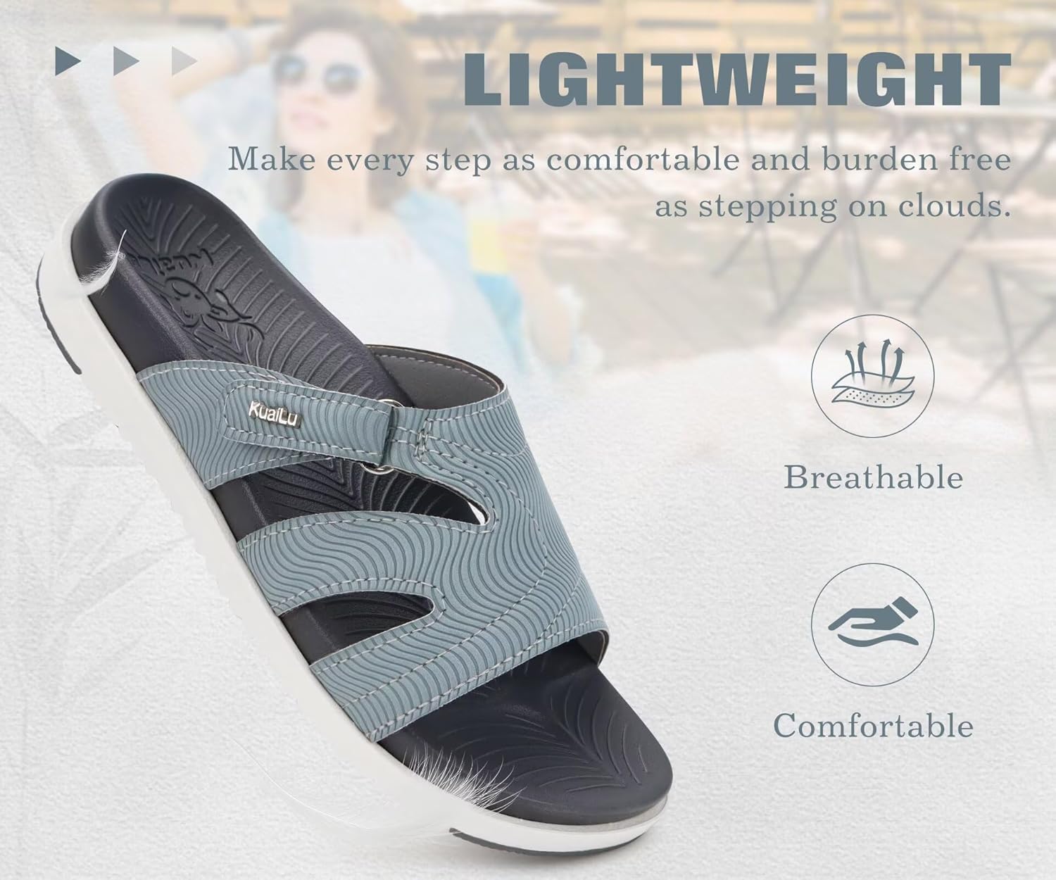 KuaiLu Womens Dressy Orthopedic Sandals Lightweight Cushion Foam Slides Sport Recovery Walking Slippers with Plantar Fasciitis Arch Support - Image 7