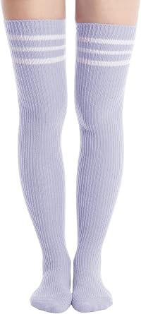 Abodhu Womens Thigh High Socks, Over Knee Socks for Women, Striped Knit Long Tall Stockings, Cosplay Casual Socks...