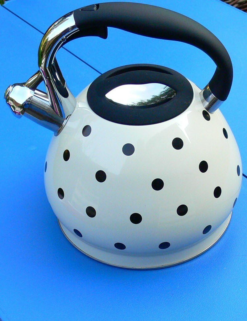 PRIMA11185C 3.5L S/S Whistling Kettle Wht/Blk, Phenolic, 7 Cups, White & Black Polka Dot
