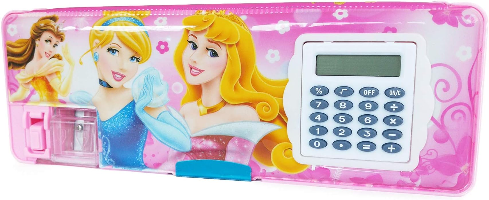 Multipurpose Magnetic Pencil Box with Calculator & Dual Sharpener for Girls & Boys for School | Big Size Cartoon Printed Pencil Case for Kids (Princess Pink)