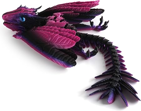 Guwewu Feathered Wyvern Dragon, 3D Printed Articulated Fidget Dragon, Desktop Pet Noctyra