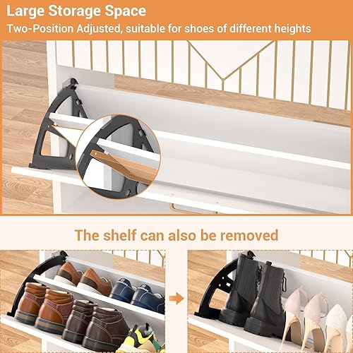 Miniatura 4 de Aheaplus Zapatero con puertas abatibles, organizador de almacenamiento de zapatos con sensor de movimiento de luz LED, estante de madera para