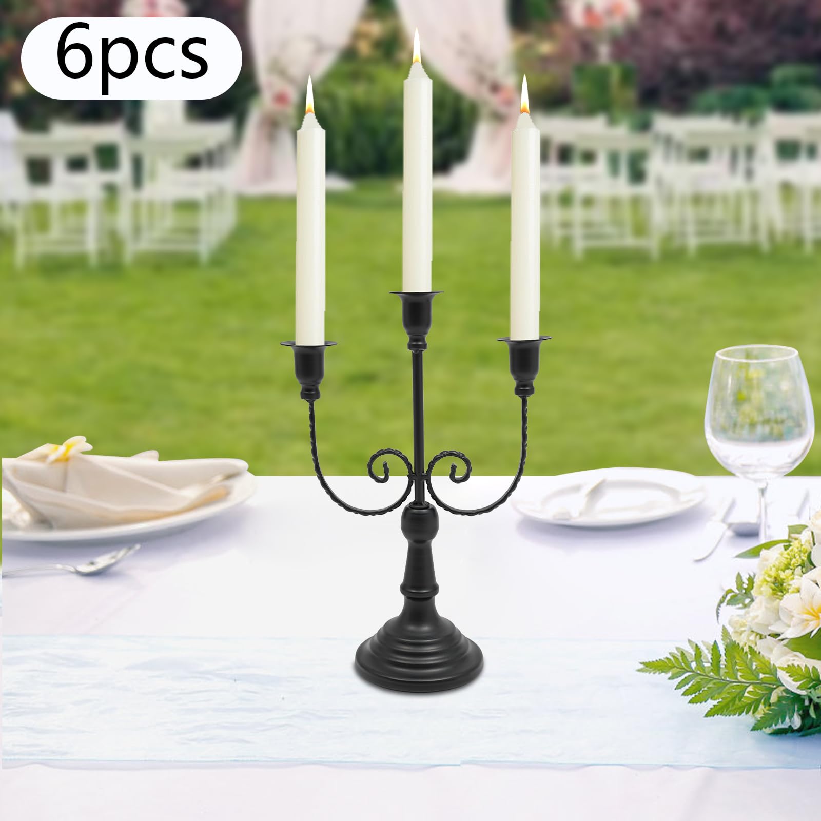 Portacandele Per Candele Coniche Set 3 Candelabri Alti Nero