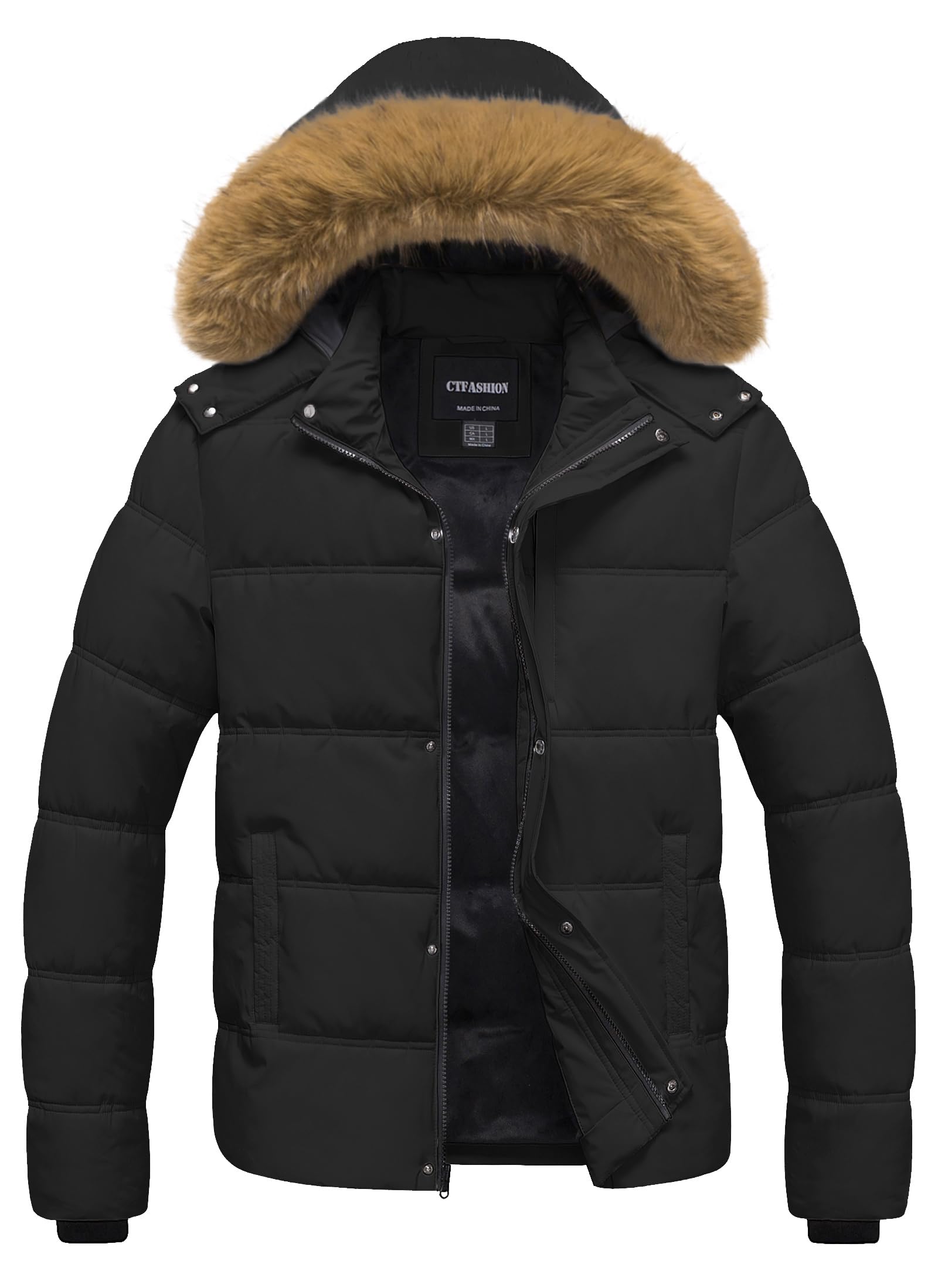 Men's Puffer Jacket Winter Coat Puffy Parka with Fur Hood Waterproof &amp; Windproof Shell Fleece lining 4 Pockets
