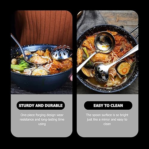 Miniatura 5 de Cabilock Colador de fideos grande 304 Cuchara ranurada Cuchara Colador de pasta Cuchara Hotpot Cucharas de metal Cucharas de sopa Colador de acero