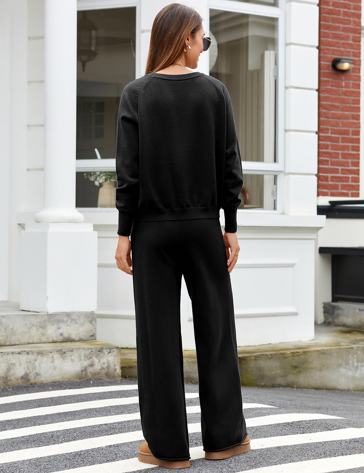 Zweiteiler Damen Strick Hausanzug Kuschelig Herbst | Oberteil Langarm, Rundhalsausschnitt, Hohe Taille, Loungewear Set, Hausanzug, Schlafanzug Winter, Homewear, Herbst