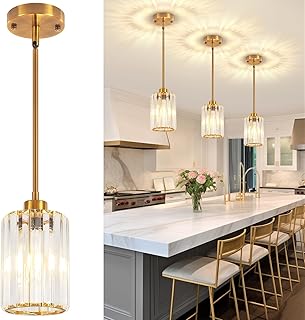 ZSMIHDOH 3 Pack Pendant Light Fixtures Modern Crystal Mini Pendant Lighting Kitchen Island, Brushed Gold Pendant Light for...