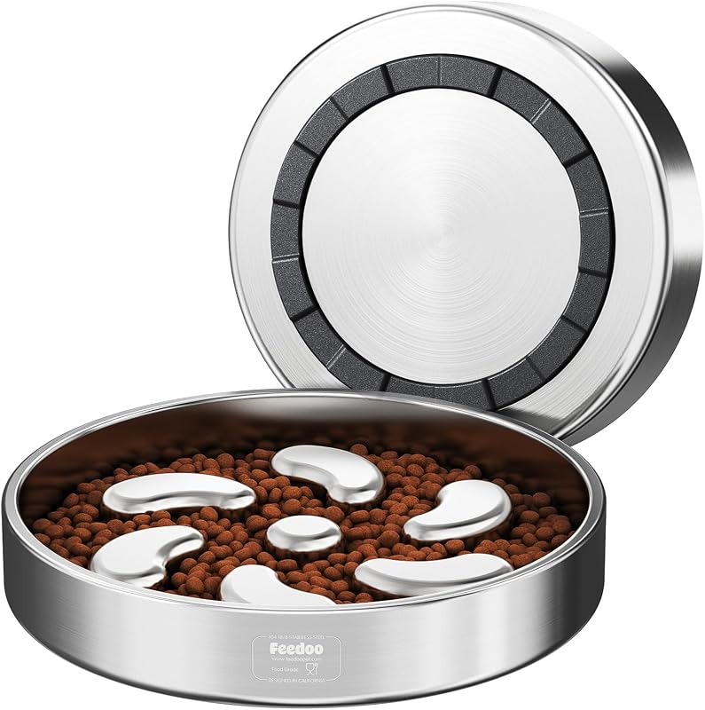 Comedouro Lento para Cães Feedoo em Aço Inoxidável com Base Antiderrapante, 3 Xícaras