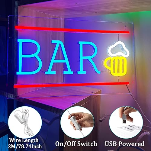 Miniatura 7 de Letrero de neón de bar, luz LED de neón de cerveza para decoración de pared, letreros de barra de neón alimentados por USB, luces de neón de barra