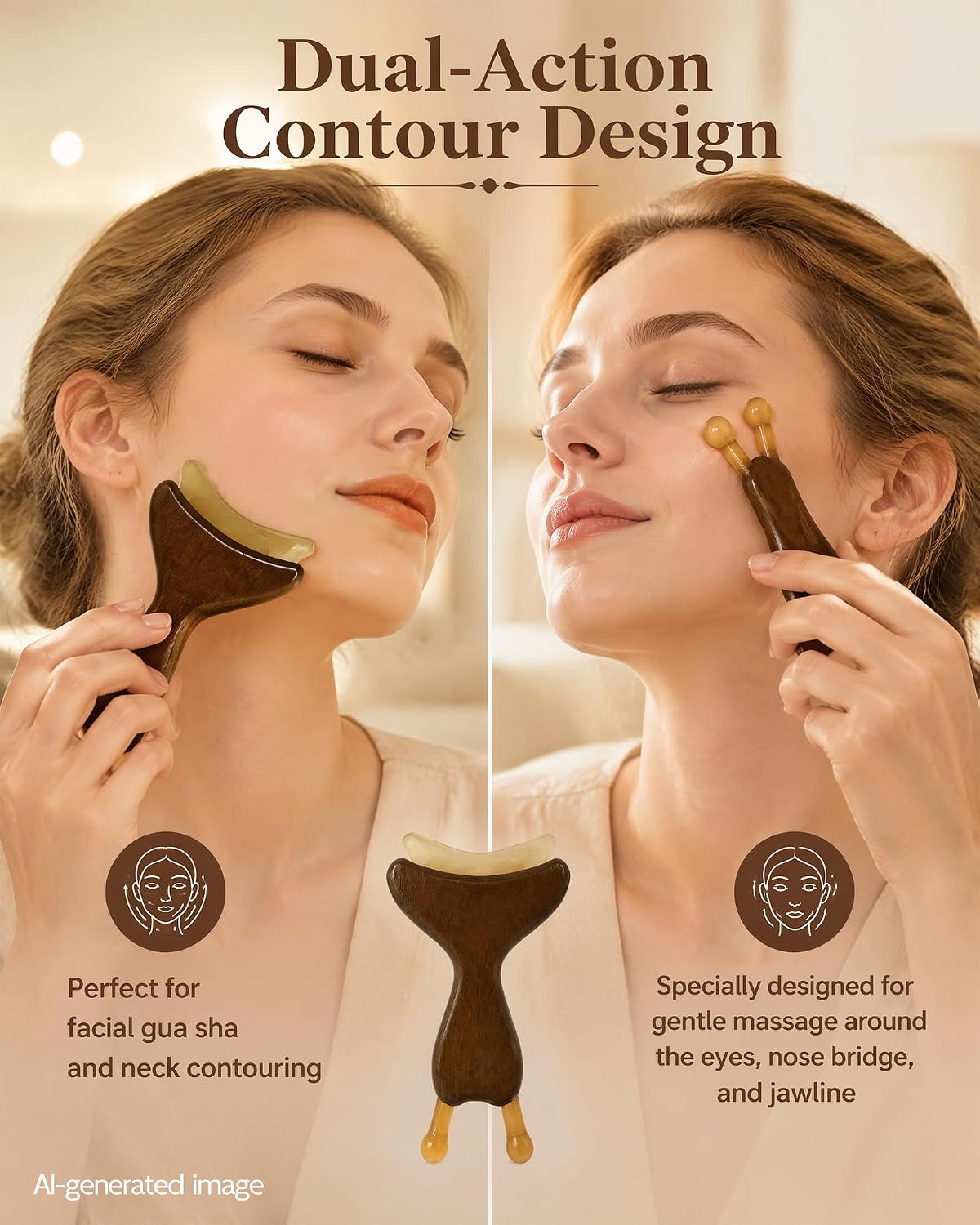 Wooden Gua Sha Facial Tool, Manual Massage Tool for Eye, Nose, Neck