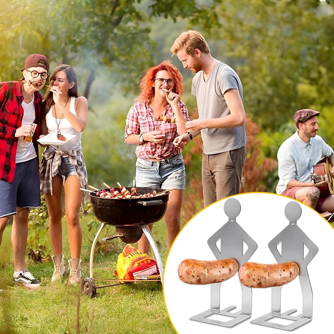 2 Pezzi Porta Salsicce in Acciaio Inox, Creativo Supporto per Salsicce a Forma di Uomo, Accessori per Barbecue a Gas, Strumenti Hot Dog BBQ per Campeggio e Cucina Outdoor