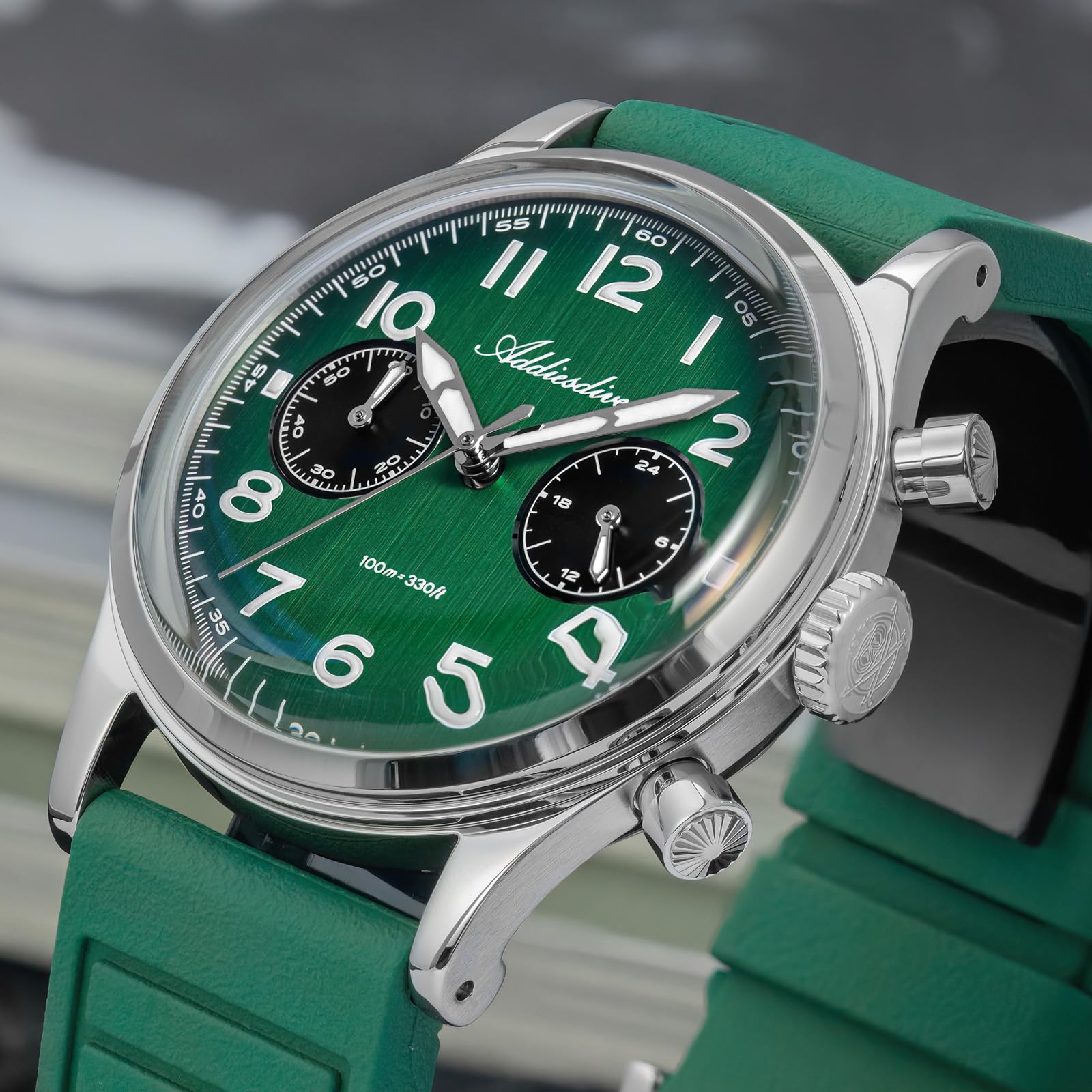 ADDIESDIVE 38 MM Orologio Uomo VK64 Movimento Cronografo FKM Cinturino in Gomma Fluorata Quadrante Panda Analogico Luminoso 100 M Impermeabile AD2516 Sportivo Casual