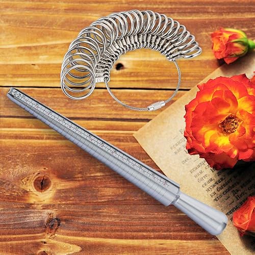 Miniatura 9 de Medidor de mandril de anillo, calibre de medición de dedos, calibre de anillo, 27 piezas, modelos de círculo de metal, herramienta de joyería