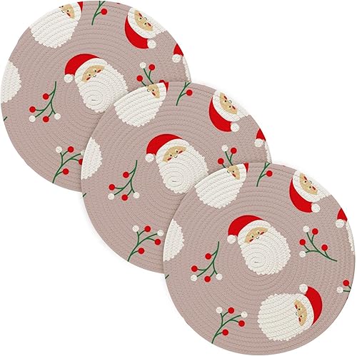 3 Pcs Pot Holder Trivet Mats for Hot Dishes 15in Cotton Thread Weave Absorb Water Cooking Pad for Crock Pot Kitchen Counter Decor Christmas Cute
