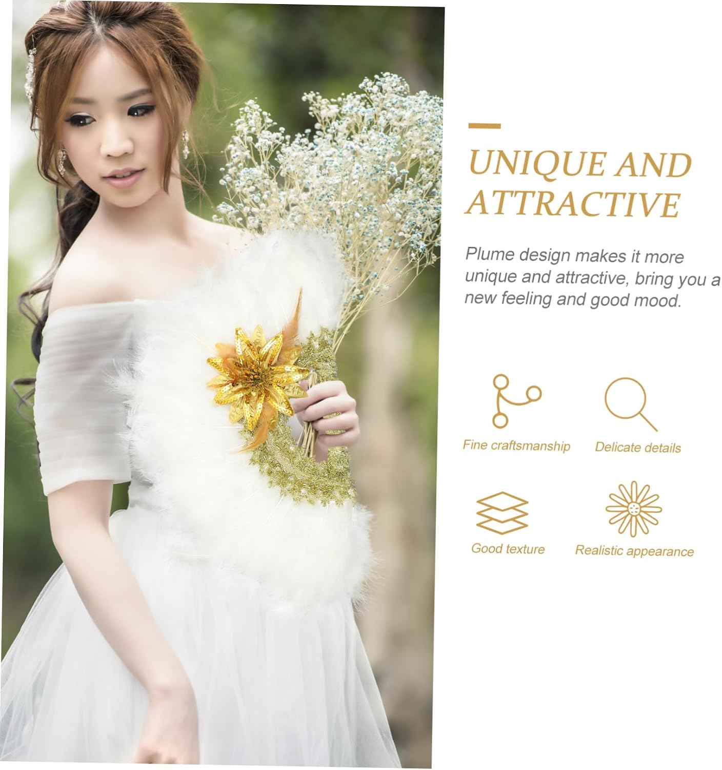 PRETYZOOM Unique Wedding Bridal Plume Fan Hand Fan for Women Stage Show African Style