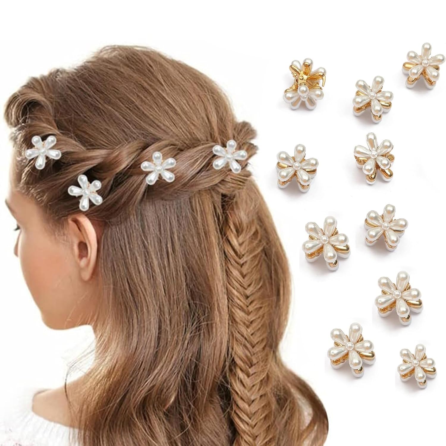 Karmic Creation® 10 Pcs Pearl Clips – Korean Hair Clips – Mini Claw Clips – Hair Accessories for Women Wedding – Hair Clips for Girls – Fancy Hair Accessories