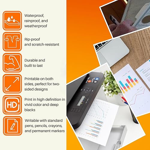 Miniatura 4 de Papel para impresora láser impermeable, 8 milésimas de pulgada de grosor y 8.5 x 14 pulgadas, 100 hojas, color blanco, a prueba de desgarros y