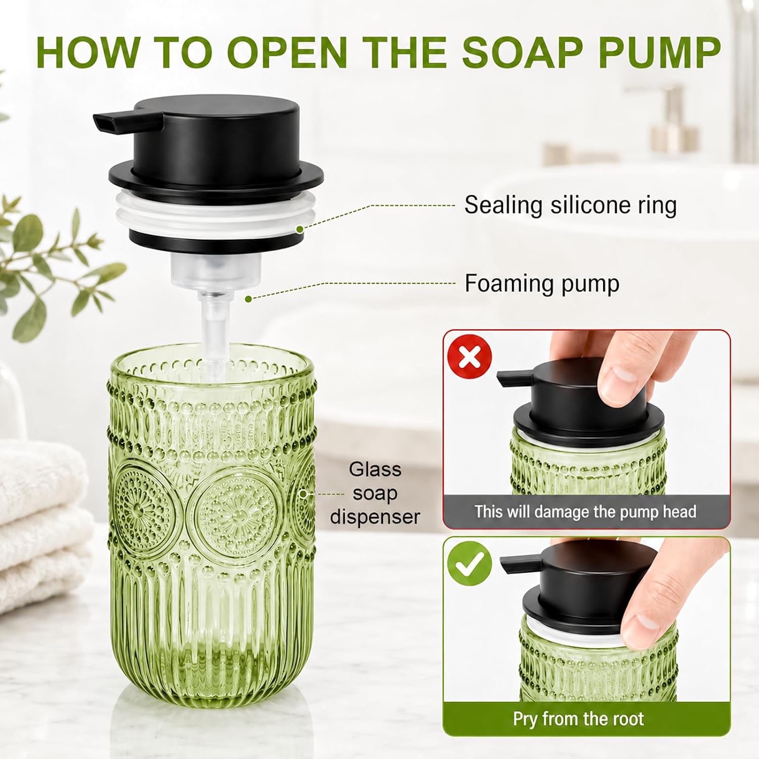 Foam Hand Soap Dispenser Glass, Green Foaming Hand Soap Dispenser