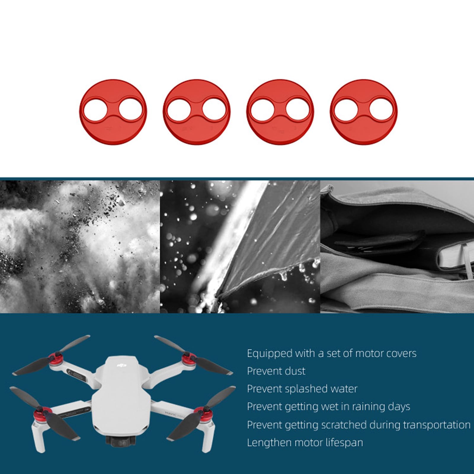 Zestaw 4 nasadek ochronnych silnika do DJI Mini 4 Pro/Mini 3 Pro/Mini 3/SE/1 Wodoodporna osłona silnika ze stopu aluminium odporna na zarysowania, pyłoszczelna (czerwona)