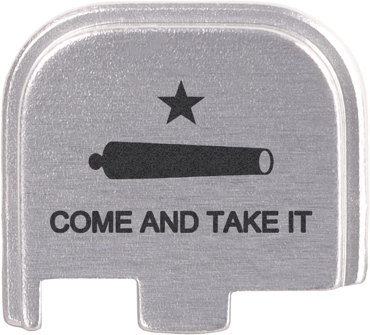 NDZ Performance Slide Cover Back Plate for Glock 43 43X 48 & PSA Dagger Micro – Aluminum Upgrade with Black Engraving – Come and Take It Cannon – Silver