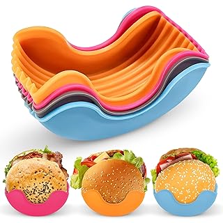 Hamburger Patty Freezer Containers with Lids, 4 Pack Silicone Burger Press Storage Trays for Freezing Ground Beef, Stackable Reusable Meal Prep Organizer