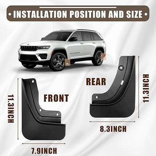 Miniatura 6 de Muslogy Protectores de barro para Grand Cherokee 2023 2022, protector contra salpicaduras delantero y trasero, no requiere perforaciones, compatible