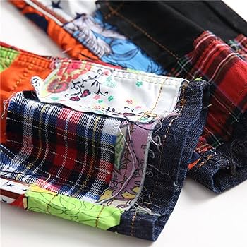 Amazon.co.jp: ファッションメンズスリムカラフルジーンズパッチ