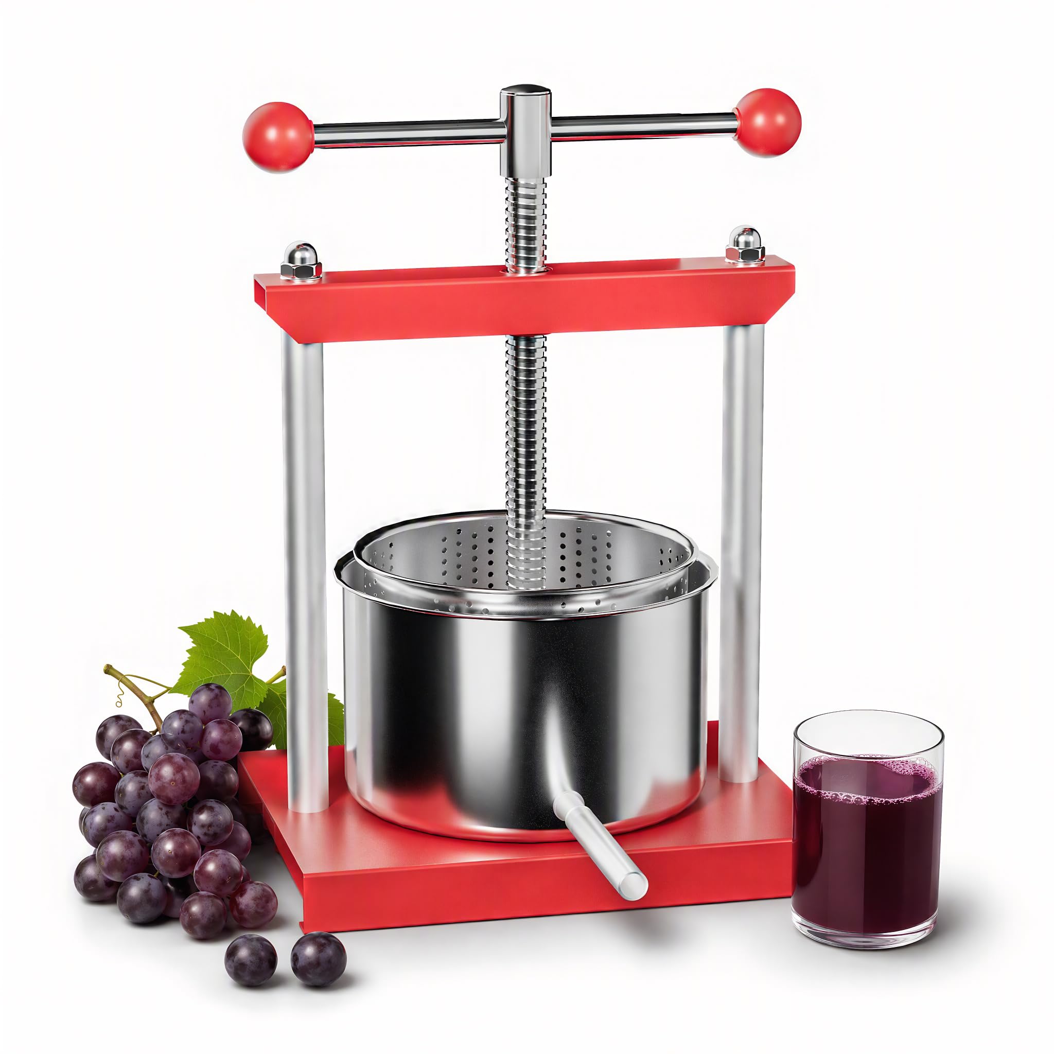 XMTECH Obstweinpresse mit Edelstahlfässer, 3L manuelle Obstpresse für Saft | Olivenölpresse mit Handgriff, Apfelpresse und Traubenpresse aus Edelstahl für Apfelwein und Fruchtsaft