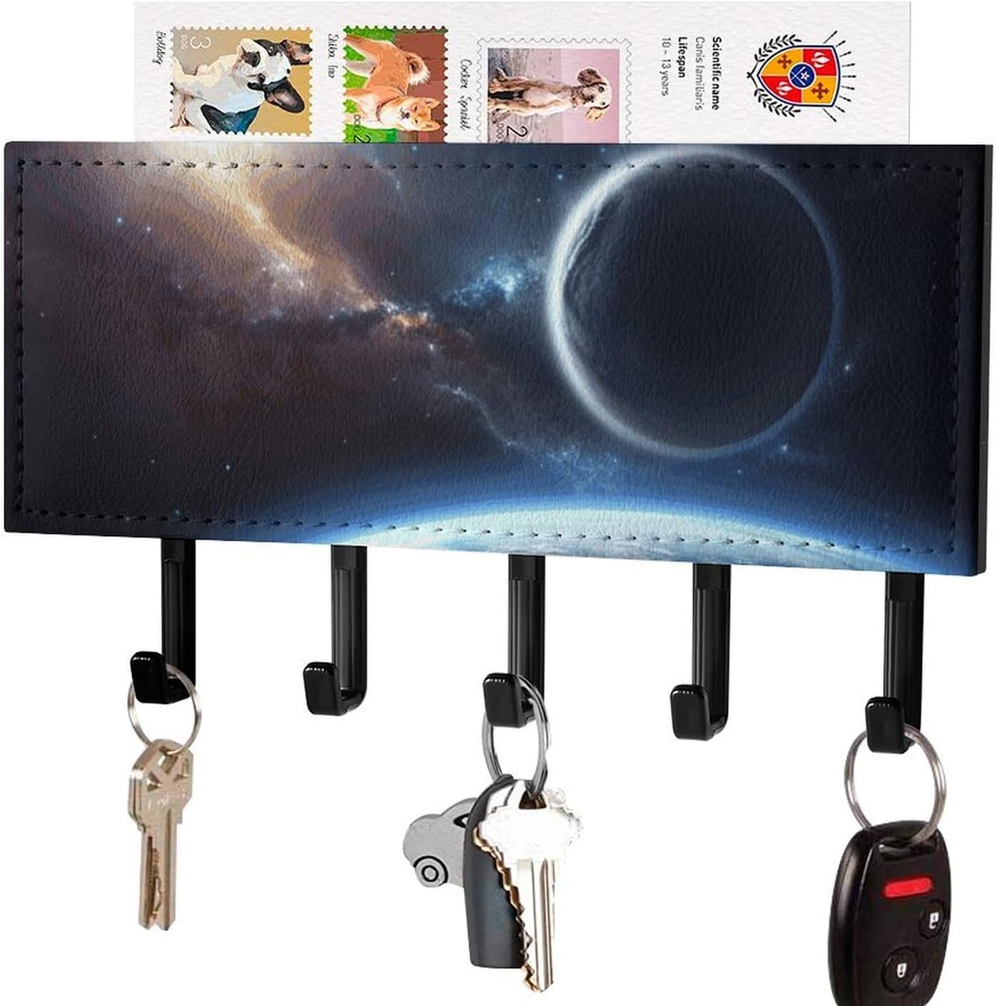 Planet Key Holder with 5 Hooks Mail Organizer for Wall Black-Style