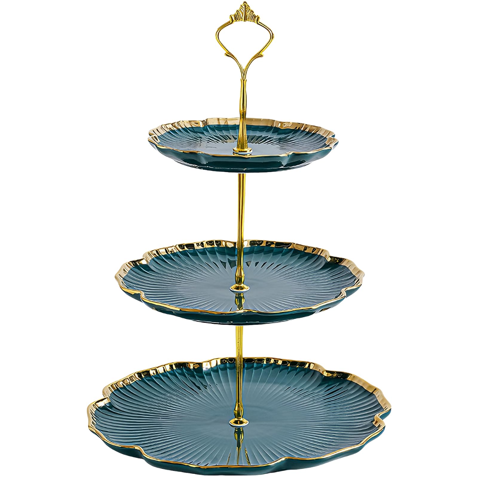 3 Tier Porcelain Cake Stand, Round Dessert Cupcake Stand with God Rod, Ceramic Tiered Cake Holder Tower for Tea Party/Birthday/Wedding Serving (Bottle Green)